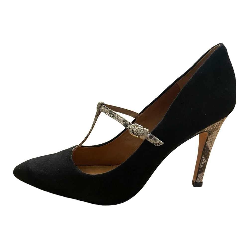 COACH FULTON Black Suede Snakeskin T-Strap Stiletto Pumps Size 11 B - Picture 4 of 12